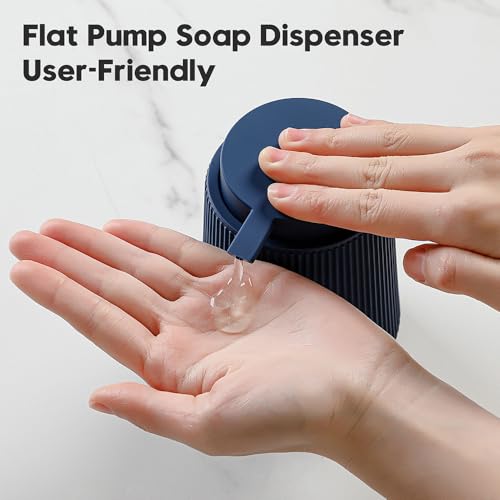 Image of YAUKPH Striped Liquid Hand Soap Dispenser with Leak-Proof Pump for Bathroom and Kitchen Countertop 11oz Navy Blue