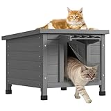 TRYKERPET Outdoor Cat House, Waterproof Cat Houses for Outdoor Indoot Cats, Weatherproof Shelter for Feral Cats, Insulated Cage can Resist Cold Hot Weather for Small to Medium Pets, Grey