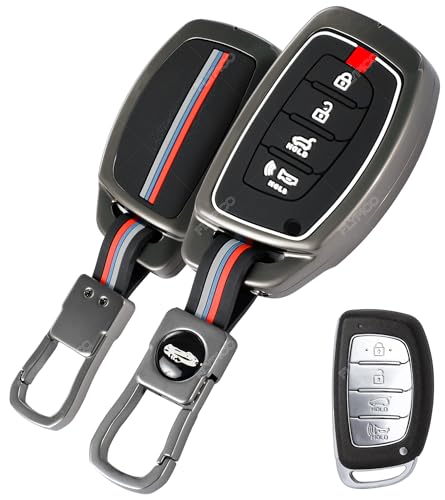 Image of Coll of Fest Premium Metal Silicon Key Cover Compatible with Hyundai Creta | Venue | i20 | Tucson | Elantra | Alcazar | Creta 2022 4 Button Smart Key Glow in the Dark