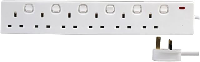 PRO ELEC PELB1722 6 Gang Extension Lead with Individual Switches 5m, White