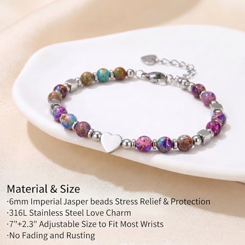 Image of Gifts for Women & Girl, Healing Natural Stone Beads Heart Bracelets with Quote Card, Back to School Valentines Mothers Day Graduation Christmas Birthday Gifts