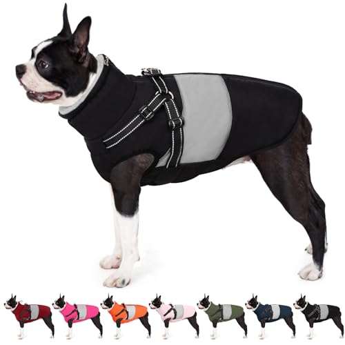 Image of AOFITEE Small Dog Coat, Dog Winter Coat with Harness Built in, Warm Dogs Jacket with Zipper & Polar Fleece Collar, Waterproof Pet Snow Jacket Snowsuit for Schnauzer, Chihuahua Yorkshire, S