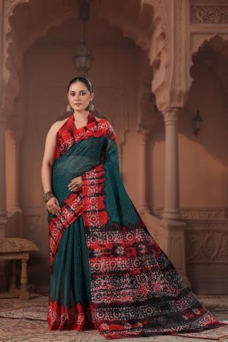 Image of TAMAIRA FASHION Mulmul Pure Cotton Saree For Woman Batik Printed|Office Wear Daily Wear Sarees For Women Without Blouse Piece (Available in 13 Colours)