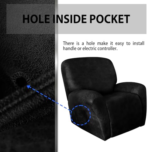 Image of ANARACHON Leather Like Recliner Chair Covers Heavy Duty, 4 Pieces Recliner Cover for Recliner Chair, Leather Cover for Recliner slipcovers Washable for Pets (Black)