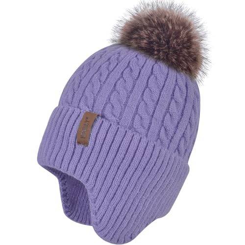 Image of FENELY Women's Knitted Warm Beanie Winter Hat, Warm Chunky Snow Hat with Pompom
