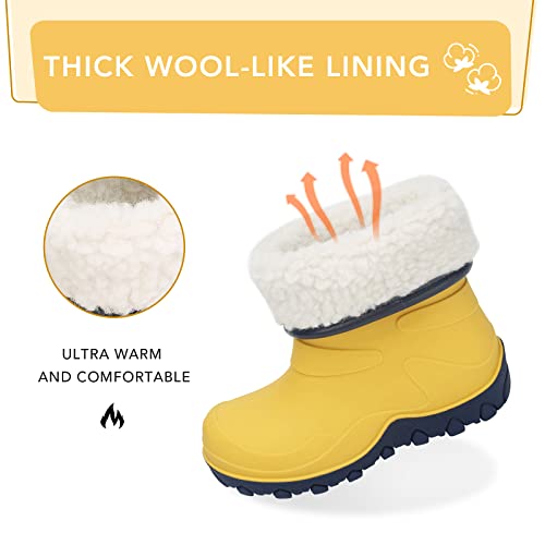 Funcoo Plus Kids Winter Rain Boots, Insulated Snow Boots, Children Waterproof Mud Boots, Girls And Boys Warm Rain Boots, Little Kid Size 2, Yellow #TOP1
