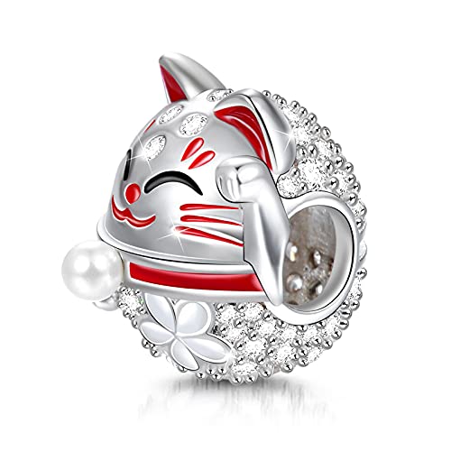 Gnoce Lucky Cat Charms For Women Sterling Silver “Wish You Luck” Cute Cat Bead Charm With Cubic Zirconia Fit Bracelet Necklace Gifts For Daughter & Friends Pet Lovers (Lucky Cat) #TOP7