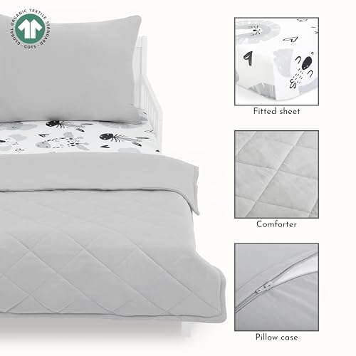 Image of Evolur Zoo Love 3 Piece Toddler Bedding Set, Super Soft and Breathable Toddler Bedding, Machine Washable, Includes Fitted Sheet, Comforter and Pillow Case