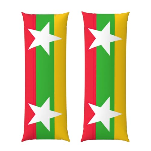 Taies d'oreiller en microfibre ultra douce avec motif drapeau du Myanmar, taie d'oreiller longue, respirante, fermeture à enveloppe, 50,8 x 152,4 cm