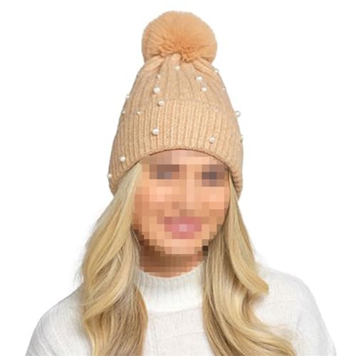 Bonnet tricoté à pompon fausse fourrure pour femme A2Z Chapeaux perles côtelées