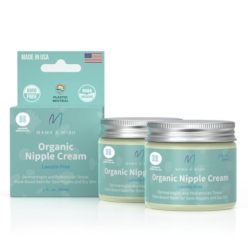 Image of Mama & Wish Organic Nipple Cream Safe for Breastfeeding - Breastfeeding Nipple Balm | Lanolin-free, Breastfeeding Essentials Safe for Nursing, Non-GMO Scented (2 oz 2 Pack)