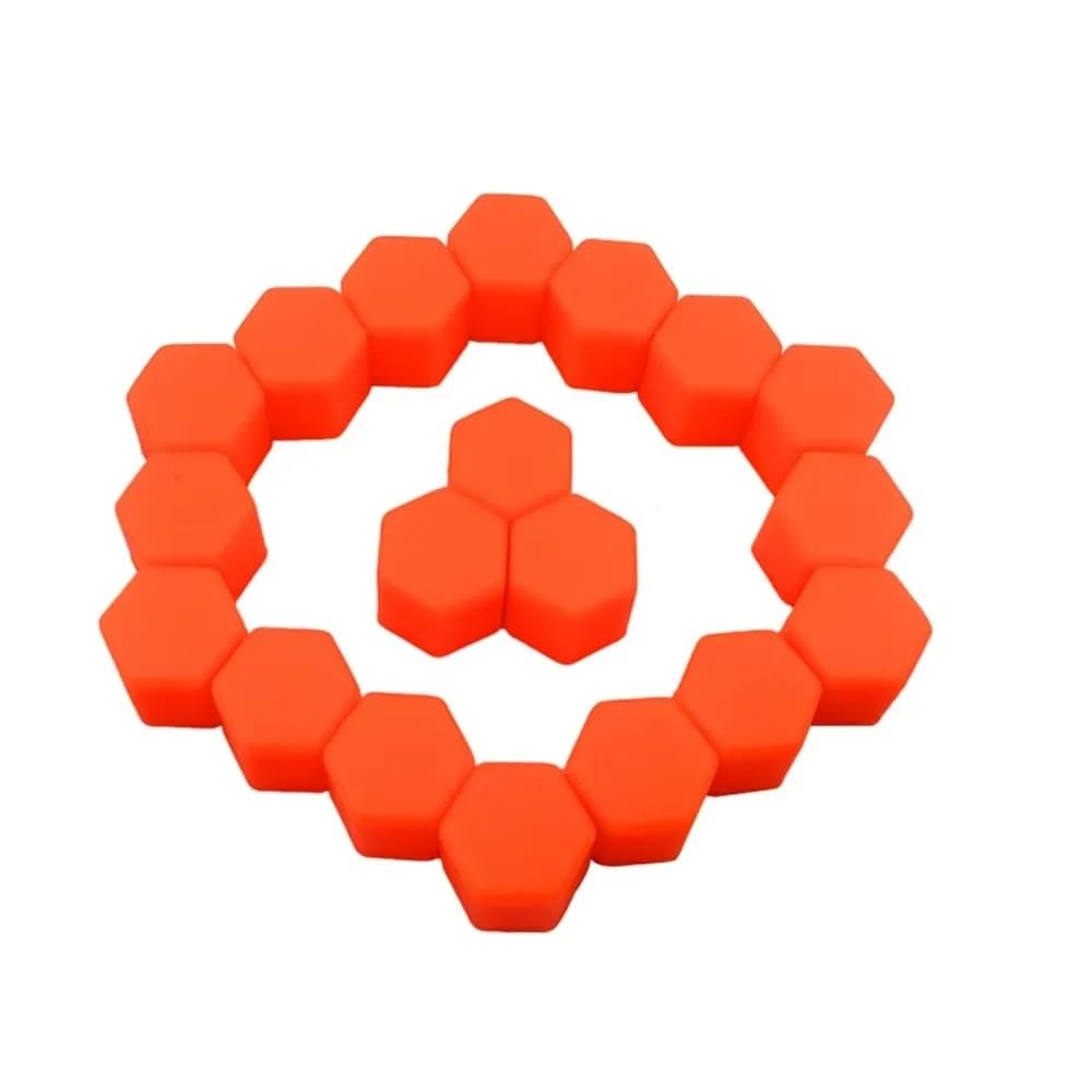 LOCKLGFMCZ 20Pcs 17 19 21mm Silicone Car Tyre Wheel Hub Covers Protection Caps Nuts Screw Protector Dust Proof Bolt Cover(Oranje,19mm)