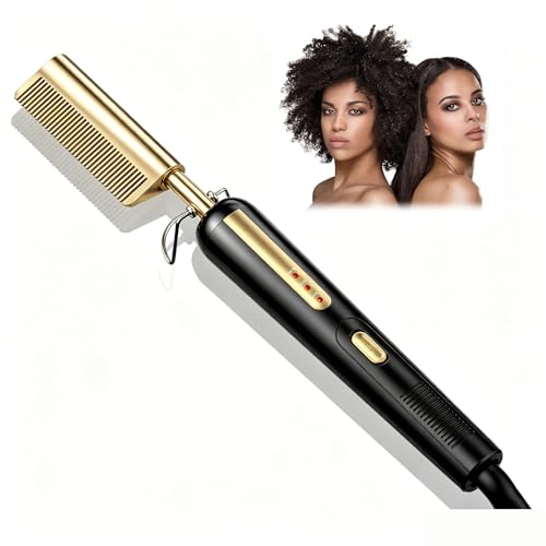 Peigne Chauffant, Peigne Chauffant Cheveux Afro, 2 En 1 Peigne Lisseur En Céramique, Hot Comb, 160-200℃ Régulation,...