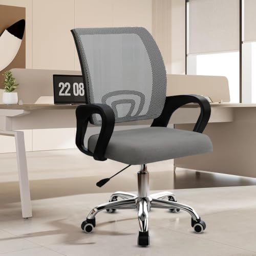 Casa Copenhagen Mesh Mid Back Office/Study/Computer/Revolving/Desk Chair for Work from Home -Metal Base, Height Adjustable Seat- Dark Grey & Black Han