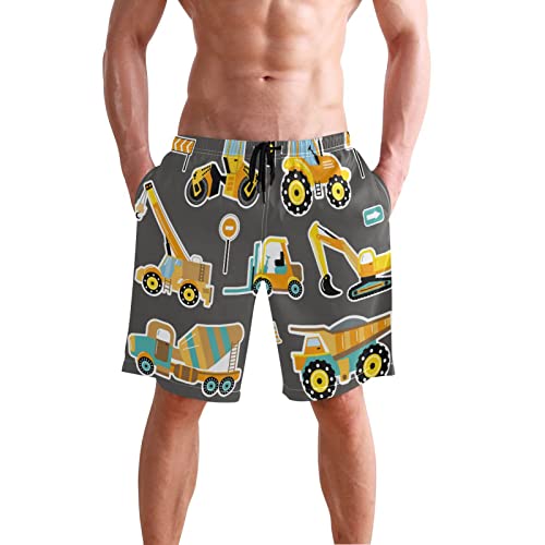 Construction Machinery Car Men's Boy's Novelty Beach Shorts Swim Trunks Summer Quick Dry Bathing Suits S2