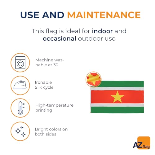 Image of AZ FLAG - Suriname Flag - 3x5 Ft - 100D Polyester Surinamese Banner with Two Metal Grommets - Fade Resistant - Vivid Colors - 3' x 5' Feet - 150x90 Cm