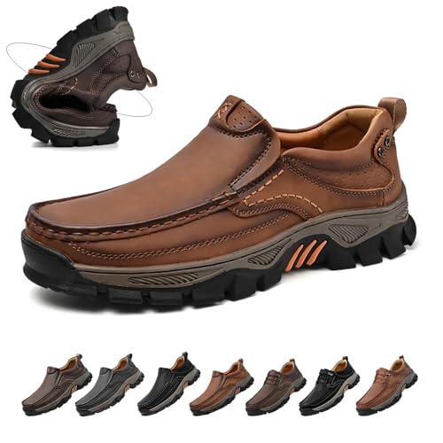 Enjerr Orthopedic Balance Shoes Men for Balance,Slip on Hiking Shoes,2025 Men's Casual Leather Handmade Non-Slip Arch Support Loafers