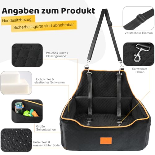 GL GLENSLAVE Hundesitz für große/mittlere Hund, Hundeerhöhungssitz für Hunde unter 25kg oder 2 kleine Hunde, abnehmbar und waschbar Hundesitz mit dicken Kissen und Aufbewahrungstaschen(schwarz)