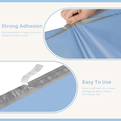 Image of Metronic Poly Mailers 12x15.5 500PC Bulk Shipping Bags for Small Business | Light Blue, Strong Adhensive, Self Seal, 2 Mil Thick Mailers Poly Bags, Waterproof Tearproof Shipping Envelopes for Clothing