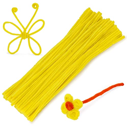 100 Pieces Pipe Cleaners Chenille Stem, Solid Color Pipe Cleaners Set for Pipe Cleaners DIY Arts Crafts Decorations, Chenille Stems Pipe Cleaners (Yellow)