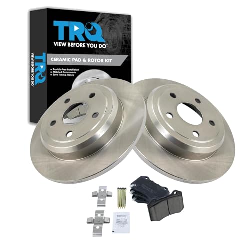 Image of TRQ Rear Brake Pad and Rotor Set Ceramic Solid Rotors Compatible with 2012-2019 Jeep Grand Cherokee 2018-2020 Dodge Durango