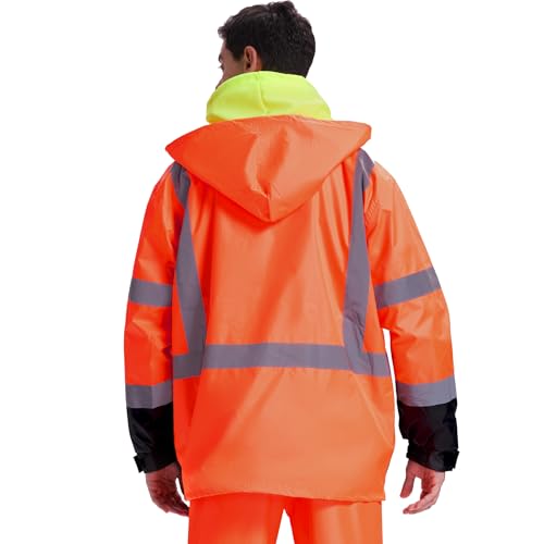 SRsafety High Visibility Rain Gear, Class 3 High Visibility Work Rain Gear for Men, Construction Rain Suits