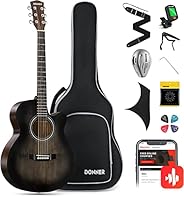 GUITAR STARTER KIT: Donner right hand acoustic guitar set includes acoustic guitar, padded gig bag, strap, digital clip-on tuner, capo, pickguard, extra pack of strings, truss rod，4 celluloid picks and clean cloth. Comes with most necessary accessori...