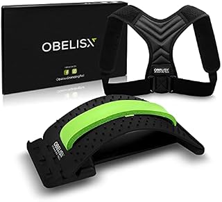OBELISX Back Stretcher with Back Brace Posture Corrector - Back Cracker with Adjustable Back Straightener Providing Pain Relief from Back & Shoulder