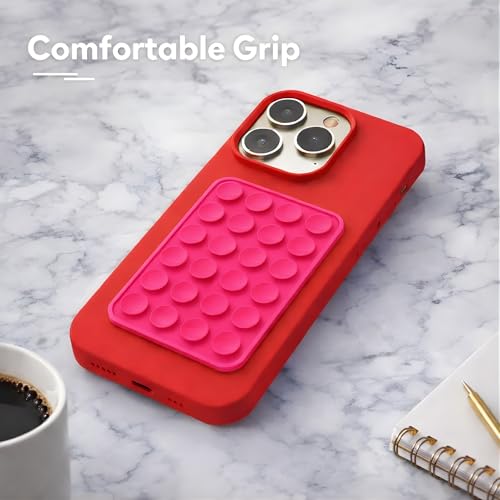 Image of SUCKY Silicone Suction Phone Case Adhesive Octo Cup Buddy Mount - Anti-Slip Holder, Hands-Free Phone Accessory for iPhone & Android - Sticky Grip for Selfies, Videos - Hot Pink
