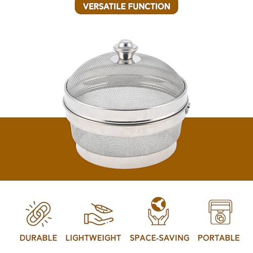 Image of Kuber Industries 10 Inch Stainless Steel Mesh Fruit Basket for Dining Table with Lid Net Cover | Strainer Vegetable Basket for Modular Kitchen | Keep Flies Bugs Mosquitoes Away | Silver