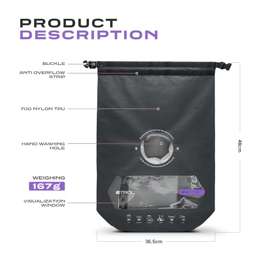 ETROL Tragbare Waschmaschine mit Waschbeutel, leichte Handwaschmaschine für Reisen, Camping, Wäsche, Babykleidung, nicht elektrisch – Grau, L