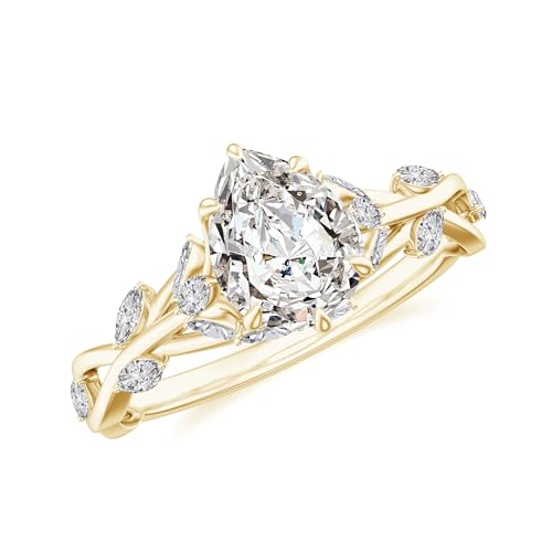 Vine Art Leaf Style Moissanite Ring Pear Shaped Diamond Engagement Ring in Sterling Silver/Gold Plated Engraved Promise Wedding Ring April Birthstone Jewelry Gift for Women