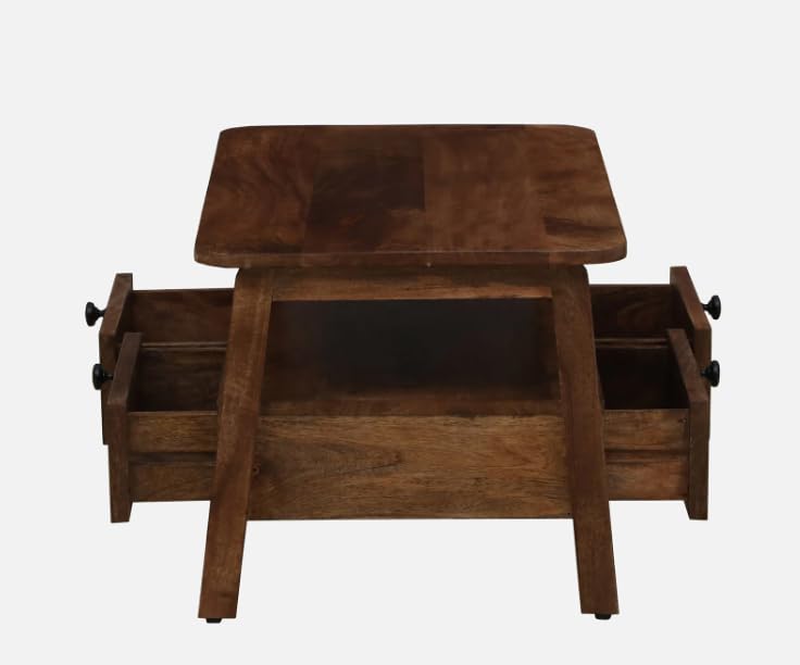 Image of Sheesham Wood Rectangular Cane Center Coffee Table for Living Room | Centre Table with 4 Drawer & Shelf Storage for Home, Office & Draweing Room | Brown Finish