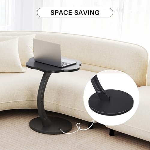 Image of Uniclinens C-Shaped Solid Wood Round End Table - Side Table for Couch, Sofa Tables Slide Under Couch for Living Room, Small Nightstand for Small Space, Black