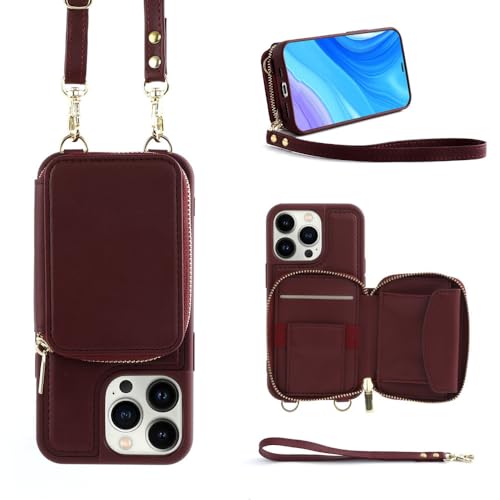 Portefeuille à fermeture éclair iPhone 12 ENILSA évite la perte de cartes housse rouge vin