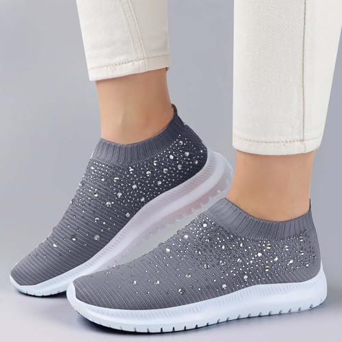 Women's Mesh Walking Shoes Rhinestone Glitter Slip On Ballroom Jazz Latin Dance Sock Sneakers Fashion Casual Breathable Loafers Non-Slip Soft Sole Orthopedic Shoes for Women Sneaker3