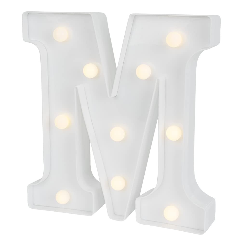 Restaurantware Illumify - Letra iluminada de 8.1 x 1.2 x 8.7 pulgadas, 1 luz LED duradera para marquesina, letra M, resistente al tacto, de plástico blanco, ranura para fiestas, bodas o eventos