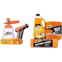 Armor All 2-in-1 Foam Cannon Kit, Includes Foam Cannon,Foam Applicator and Ergonomic Adaptor Car Wash Kit, Includes Car Wash Soap, Wash Mitt & Microfiber Towel 3 Piece Kit