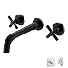 Produktbild JRUIA 3-Loch-Wandmontage Schwarz Waschtischarmatur Unterputz Bad Wasserhahn 2-Hebel Mischbatterie Waschtischbatterie Wandhalterung Waschbecken Armatur aus Messing Ausladung 19.3cm