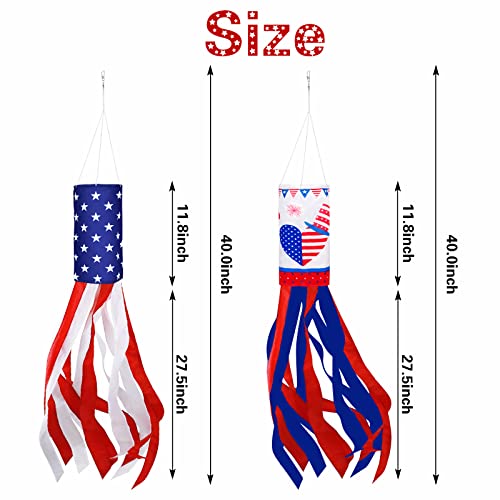 Mukum 4PCS 40 Inch Flag Wind Socks Outdoor Heavy Duty 2023 Upgrade 4th of July Decorations Outdoor Stars Stripes Patriotic Decoration Independence Day Windsocks Decor Fade Resistant for Yard Garden