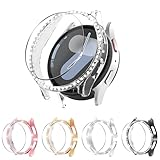 Seltureone 5+5 Pack Bling Case Compatible with Samsung Galaxy Watch 7 40mm Case with Tempered Glass Screen Protector, All-around Sparkling Rhinestone PC Case for Galaxy Watch 7 40mm