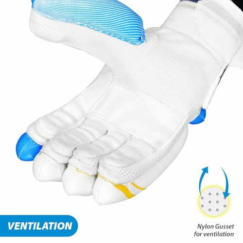 DSC Condor Ruffle Leather Cricket Batting Gloves, Youth Right (White Black)