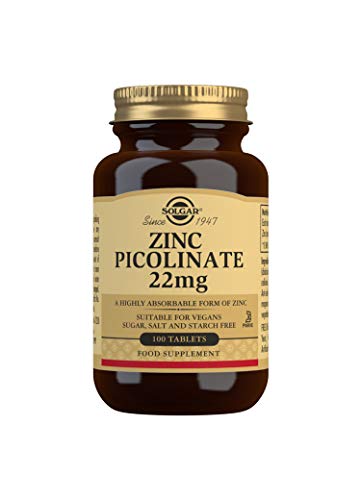 SOLGAR® Zinkpicolinat | Hochdosiert mit hoher Bioverfügbarkeit | Unterstützend für Haut, Haare, Nägel und das Immunsystem | 100 vegane Tabletten Cover