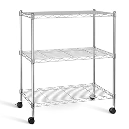 Simple Deluxe Heavy Duty 3-Shelf Shelving Unit with Wheels, Adjustable Steel Wire Shelving, Chrome Metal Shelf Organizer for Kitchen Organization and Storage, 750 lbs Capacity