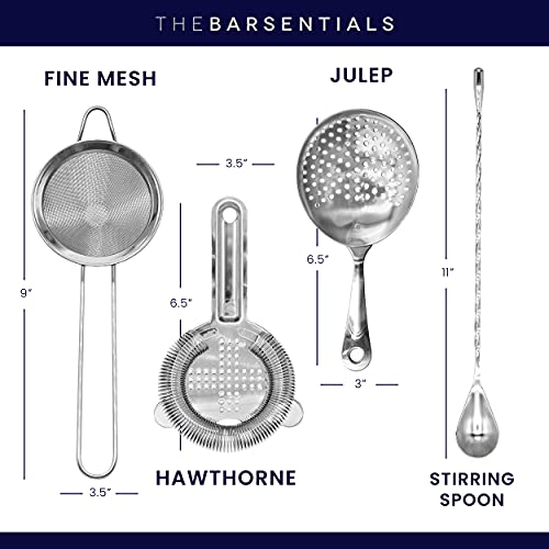 Thebarsentials Cocktail Strainer Set Stainless Steel Bar Tool With Stirring Spoon - Hawthorne Strainer, Julep Strainer, Fine-Mesh Strainer/Sifter #TOP3