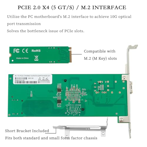 Tarjeta adaptadora de red M.2 (clave M) a 10G SFP+, interfaz PCIe 2.0 x4 con chip 82599EN, puerto único 10 gigabit para servidor, router y NAS, compatible con Windows, Linux y VMware miniatura 4