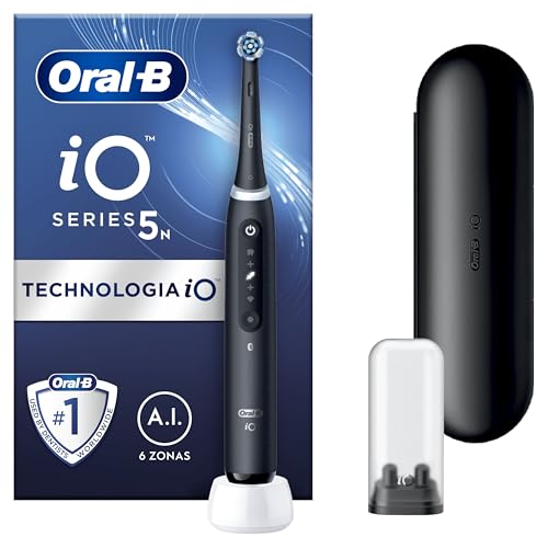 Oral-B iO 5 Cepillo De Dientes Eléctrico Negro Con 1 Cabezal Y 1 Estuche De Viaje, 5 Modos De Cepillado Incluso Blanqueamiento Dental, Sensor De Presión y Temporizador, Diseñado Por Braun