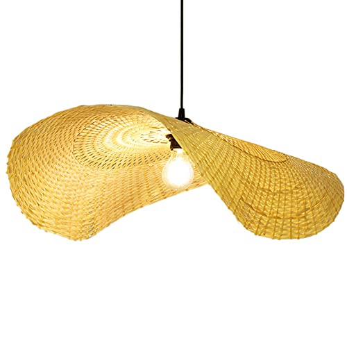 Lustre en bambou tissé à la main style bohème chic de 70 cm pour îlot de cuisine