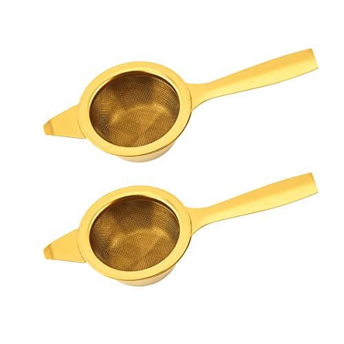 Verve Jelly 2 Pair Tea Filters with Drip Bowls, Small Fine Mesh Tea Strainers, Stainless Steel Tea Infuser with Long Handle