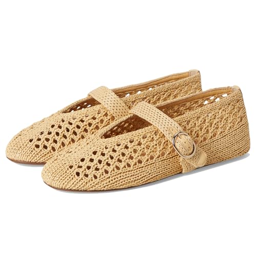 SOVANYOU Women's Ballet Flats Woven Mary Jane Flats Breathable Buckle Strap Raffia Shoes Comfortable Ballerina Flats
